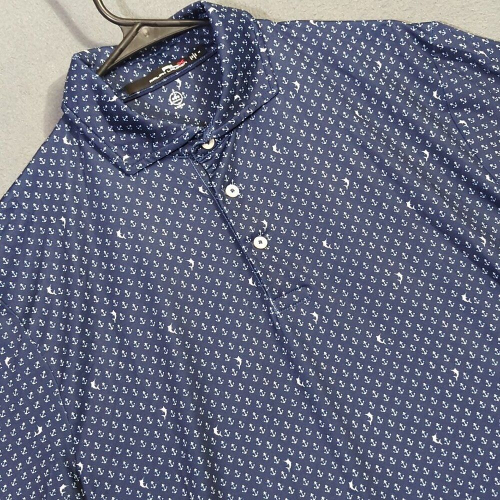 RLX Shirt Men's M Navy Blue Anchor Nautical Performance Polo Embroidered Sleeve